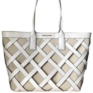 Michael Kors Sienna Large Tote Shoulder Bag Optic White Multi Leather Canvas